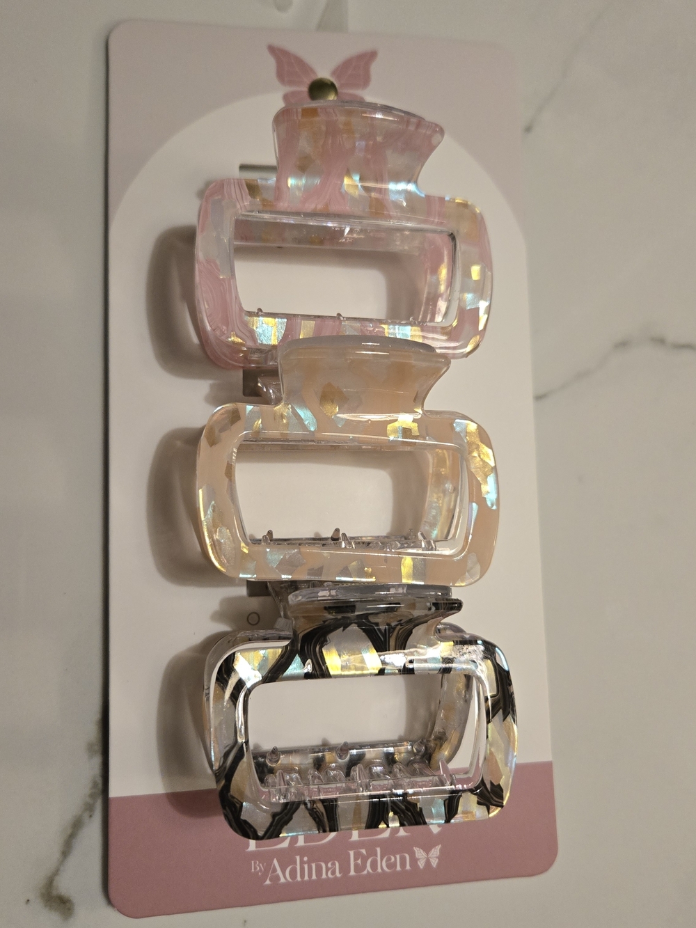 Adina Eden Women’s Iridescent Pink & Neutral Acrylic Hair Claw Set